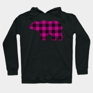 Rustic Country bear design, pink buffalo plaid pattern Hoodie